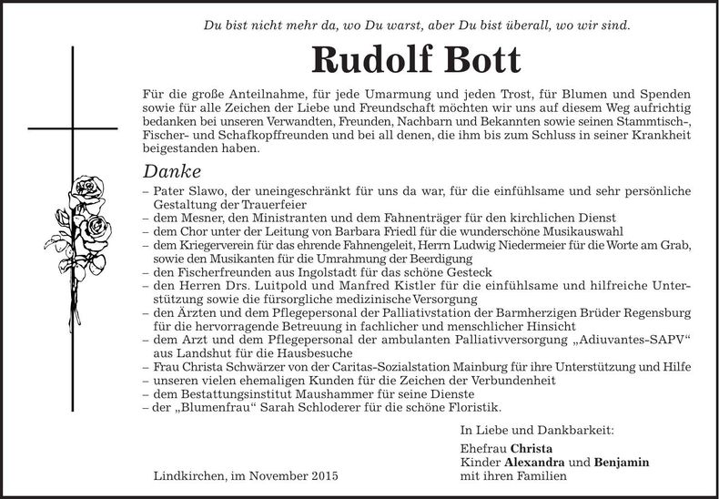 Traueranzeige Rudolf Bott