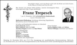 Traueranzeige Franz Trepesch
