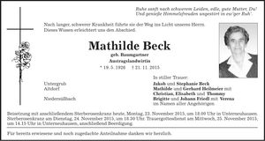 Traueranzeige Mathilde Beck
