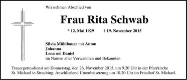 Traueranzeige Rita Schwab