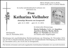 Traueranzeige Katharina Vielhuber