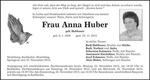 Traueranzeige Anna Huber
