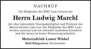 Traueranzeige Ludwig Marchl