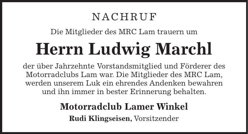 Traueranzeige Ludwig Marchl