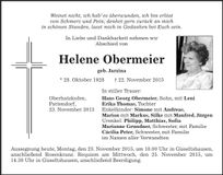 Traueranzeige Helene Obermeier