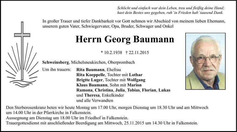 Traueranzeige Georg Baumann