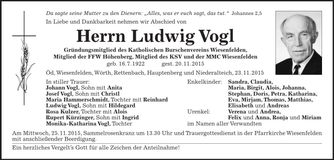 Traueranzeige Ludwig Vogl