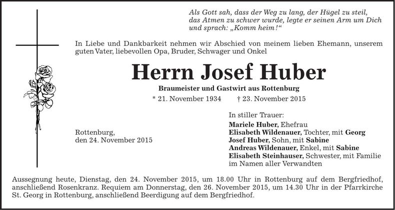 Traueranzeige Josef Huber