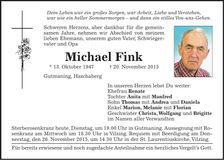 Traueranzeige Michael Fink