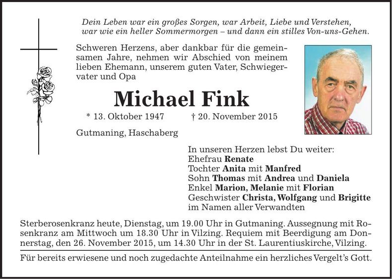 Traueranzeige Michael Fink