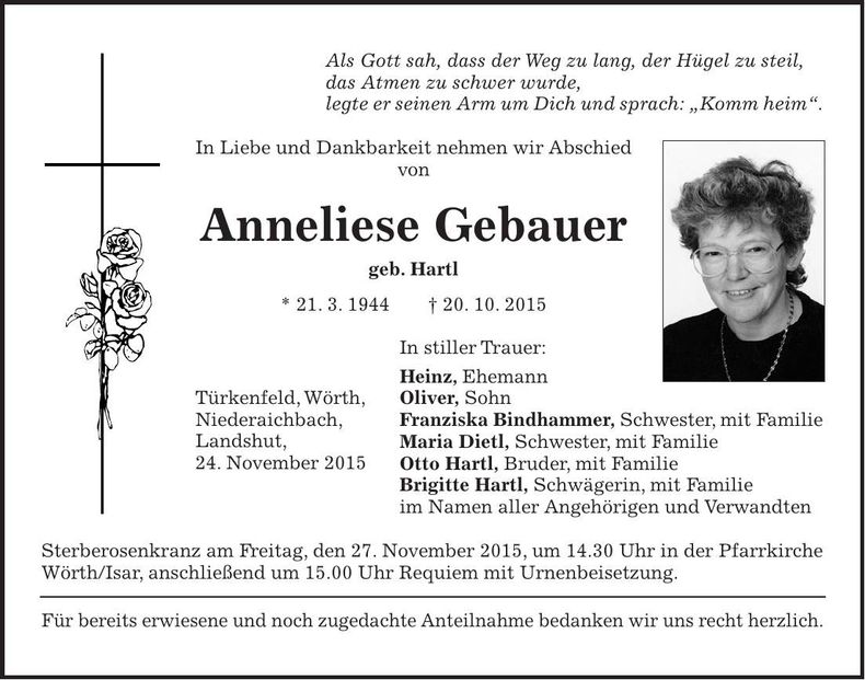 Traueranzeige Anneliese Gebauer