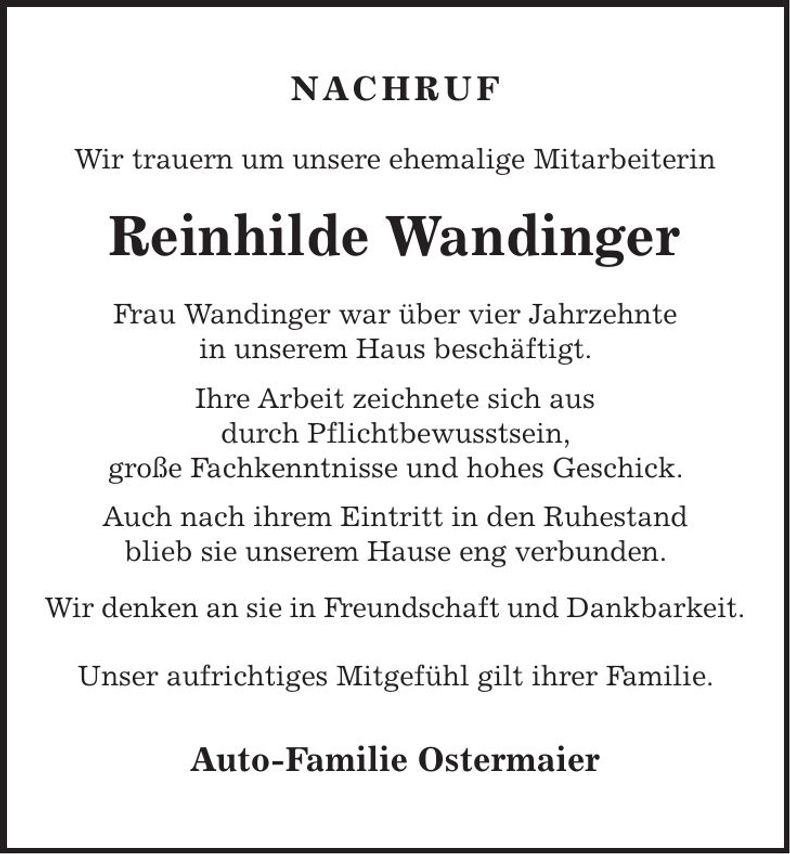 Traueranzeige Reinhilde Wandinger