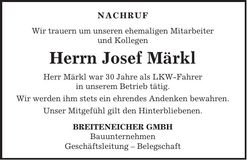 Traueranzeige Josef Märkl