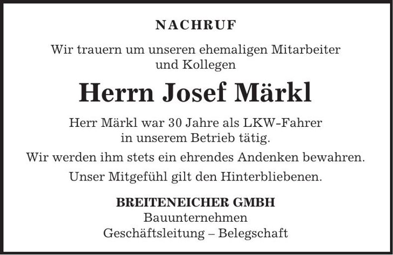 Traueranzeige Josef Märkl