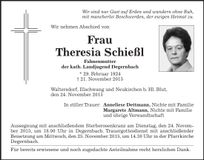 Traueranzeige Theresia Schießl