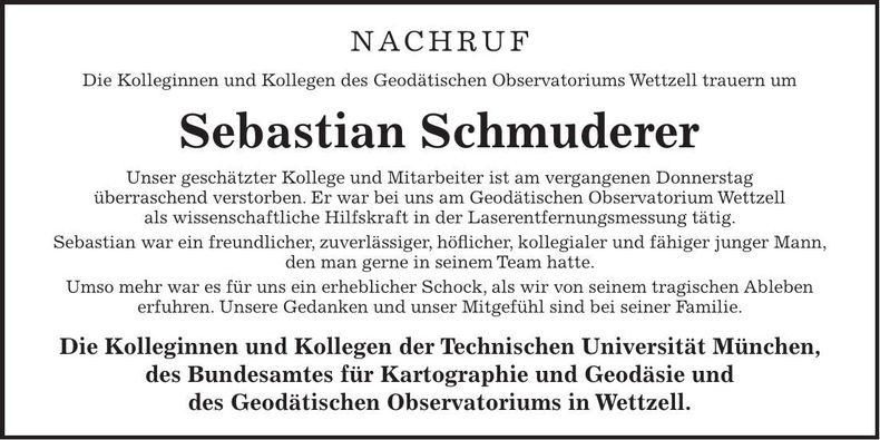 Traueranzeige Sebastian Schmuderer