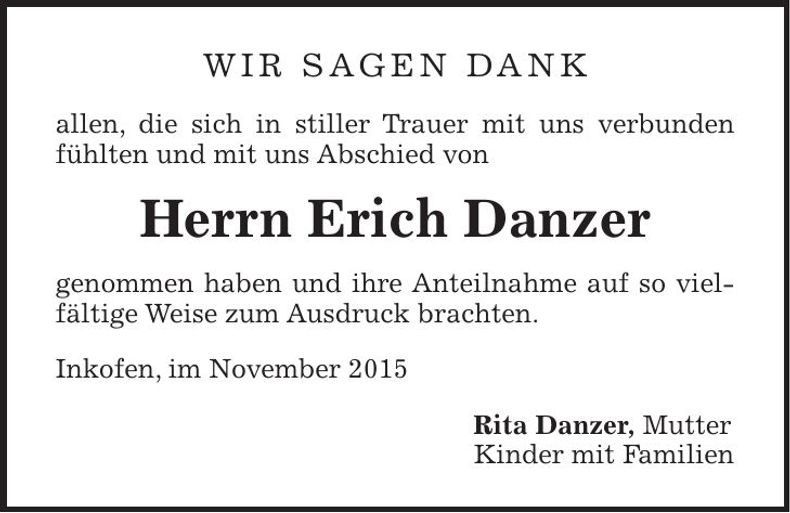 Traueranzeige Erich Danzer