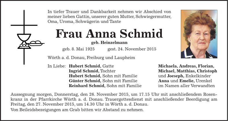 Traueranzeige Anna Schmid