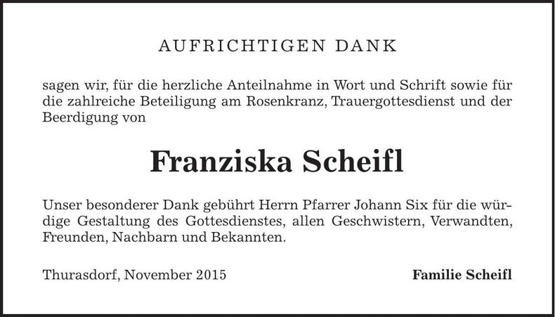 Traueranzeige Franziska Scheifl