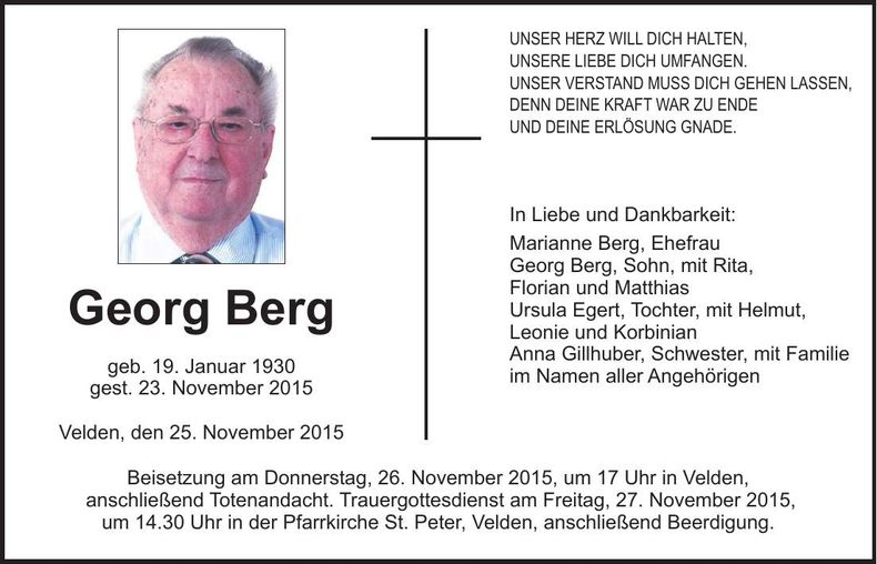 Traueranzeige Georg Berg