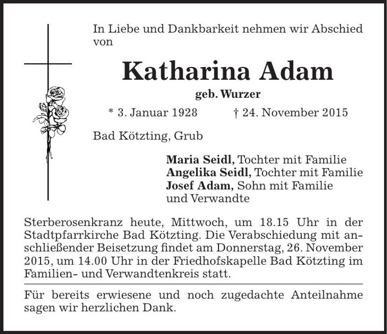 Traueranzeige Katharina Adam