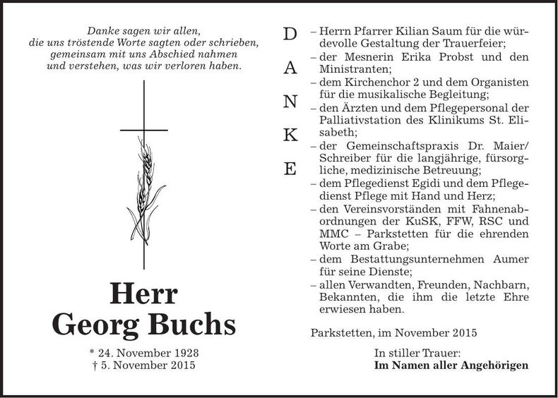 Traueranzeige Georg Buchs