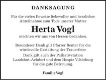 Traueranzeige Herta Vogl