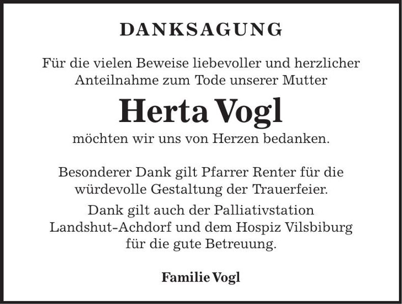 Traueranzeige Herta Vogl
