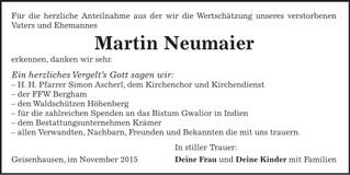 Traueranzeige Martin Neumaier