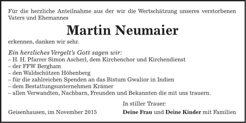 Traueranzeige Martin Neumaier