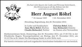 Traueranzeige August Röhrl