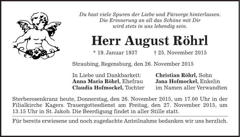 Traueranzeige August Röhrl