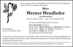 Traueranzeige Werner Wendleder