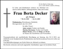 Traueranzeige Berta Decker