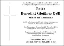 Traueranzeige Benedikt Gleißner