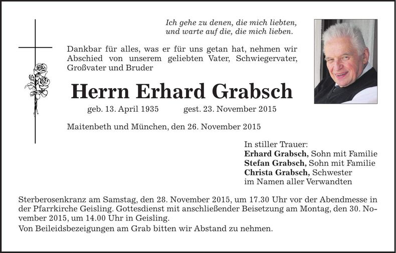 Traueranzeige Erhard Grabsch