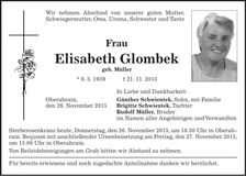 Traueranzeige Elisabeth Glombek