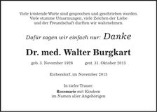 Traueranzeige Dr. med. Walter Burgkart