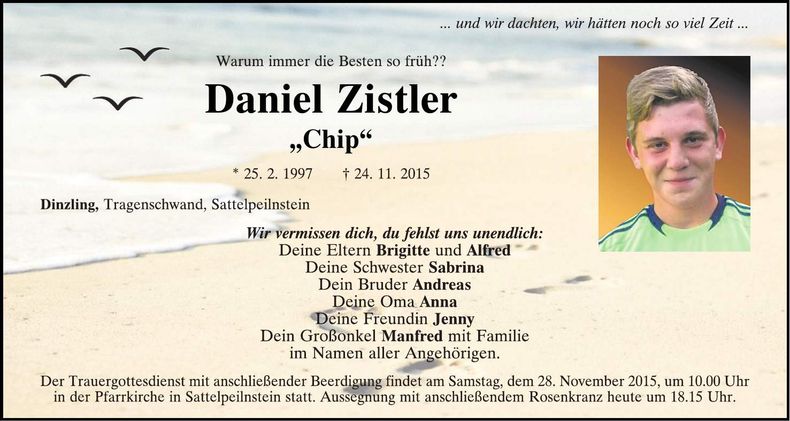 Traueranzeige Daniel Zistler