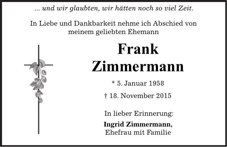 Traueranzeige Frank Zimmermann