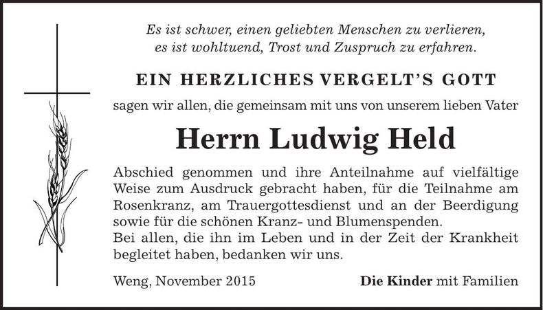Traueranzeige Ludwig Held