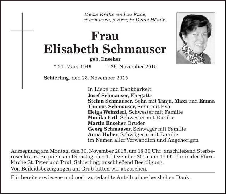 Traueranzeige Elisabeth Schmauser
