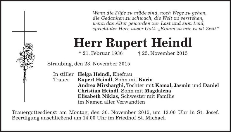 Traueranzeige Rupert Heindl