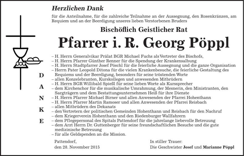 Traueranzeige Georg Pöppl