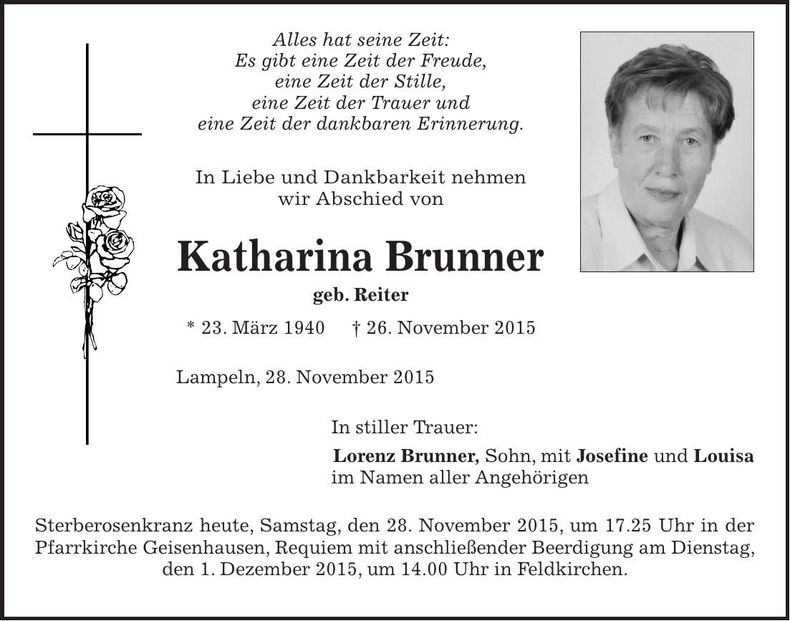 Traueranzeige Katharina Brunner