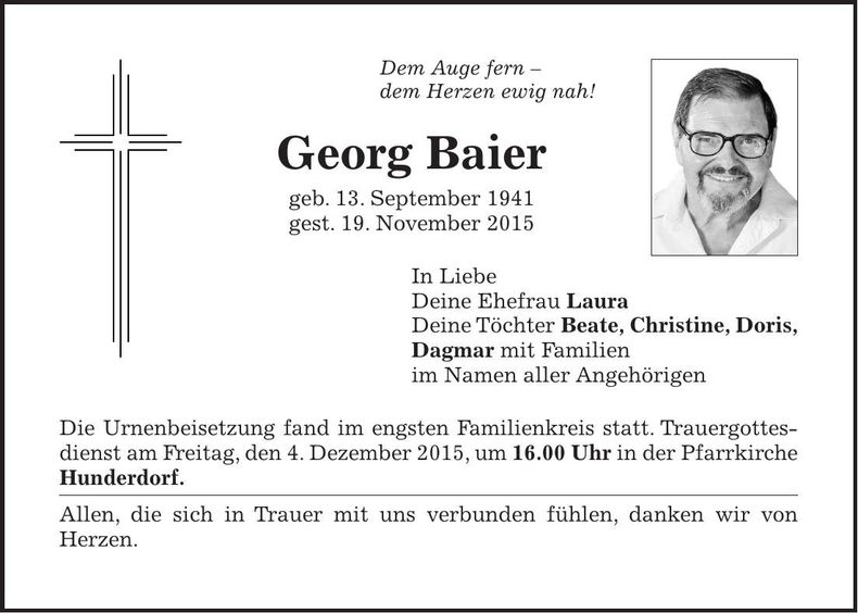 Traueranzeige Georg Baier