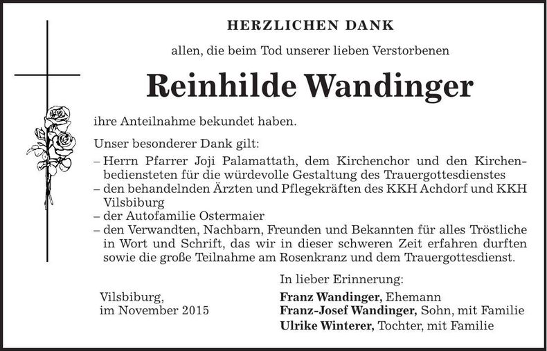 Traueranzeige Reinhilde Wandinger