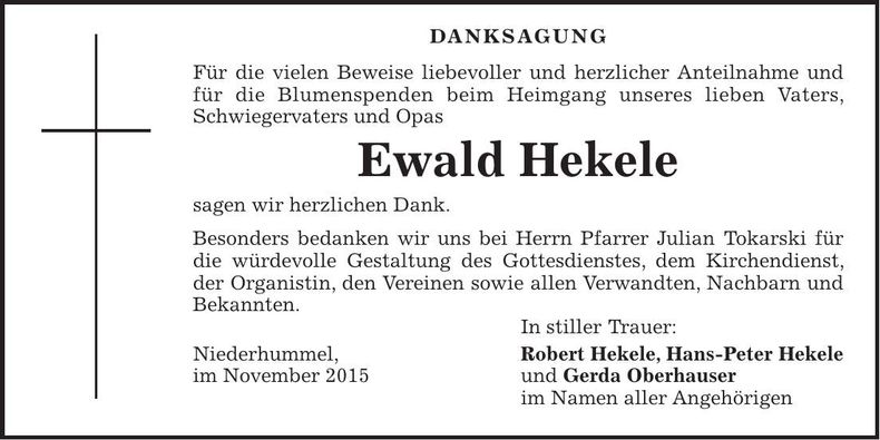 Traueranzeige Ewald Hekele