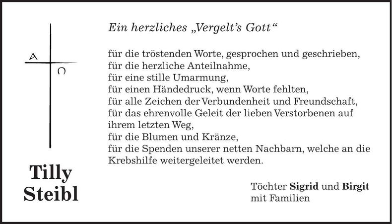 Traueranzeige Tilly Steibl
