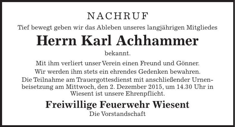Traueranzeige Karl Achhammer